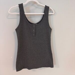 ICHI Grey Ribbed Henley Tank Top – Size M – Minimalist Basics